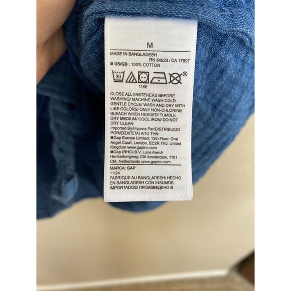 Gap Womens Blue Button-Front Short-Sleeve‎ Blouse M Lightweight Textured Cotton - Picture 5 of 6